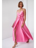 Women\'s satin maxi dress with straps, pink 72962 - Online store - Boutique